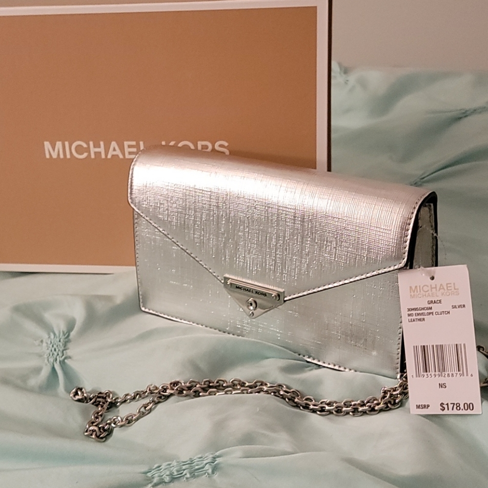 Michael Kors NWT silver clutch purse